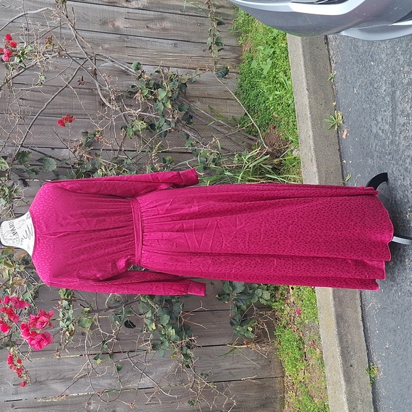 Alexa B Nites Fuchsia Long Sleeve Animal Print Maxi Dress Size 8 vintage - Picture 5 of 9